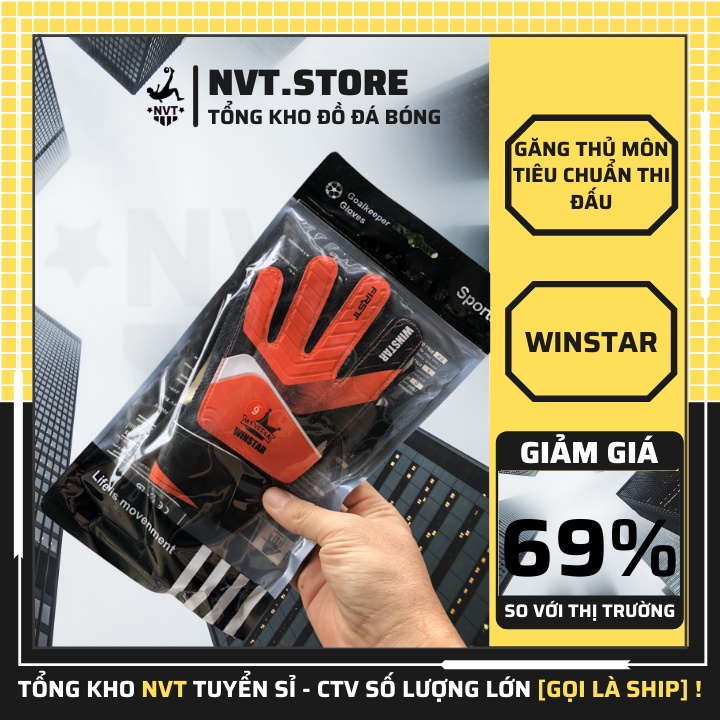 Găng tay thủ môn trẻ em Winstar không xương, ôm sát bàn tay, Bao tay bắt bóng dính siêu tốt - NVT.store.vn