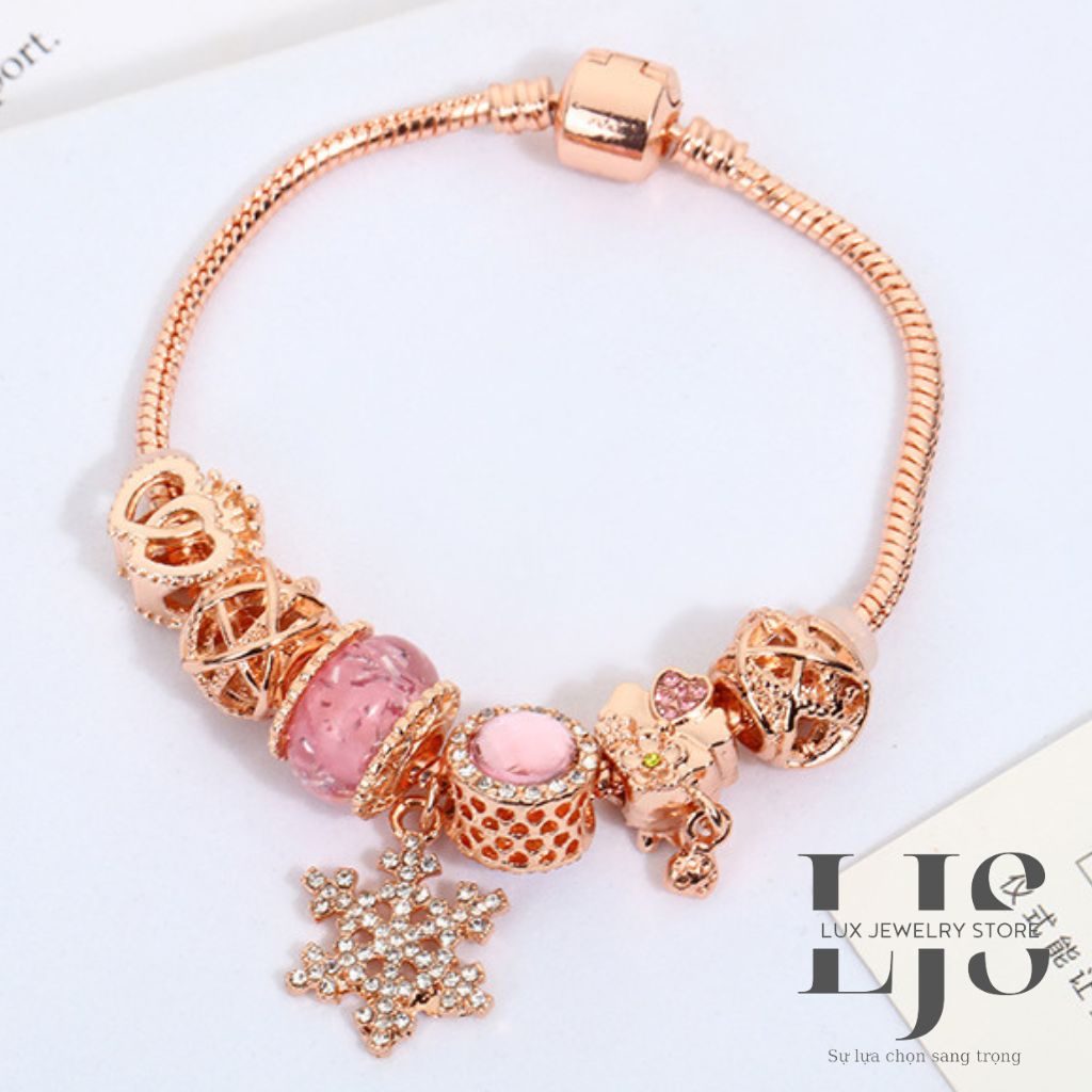 Lắc tay pandora mềm xi mạ mệnh thổ, mênh hoả, mệnh kim hình bông tuyết