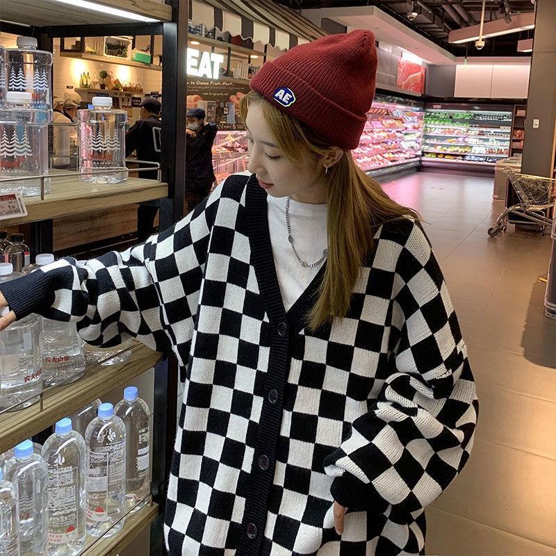 Áo khoác cardigan dáng rộng họa tiết trẻ trung mới kiểu Vintage cho nữ