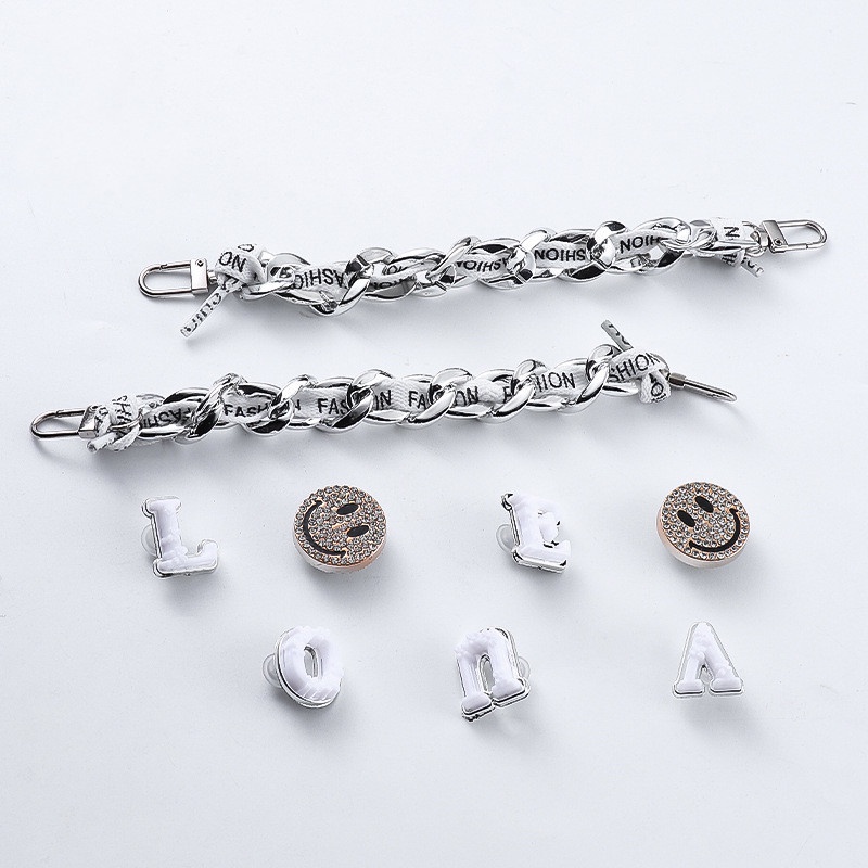 Set 9 Phụ Kiện Mặt Dây Giày Đính Đá Hình Mặt Cười Dễ Thương Có Thể Tháo Rời