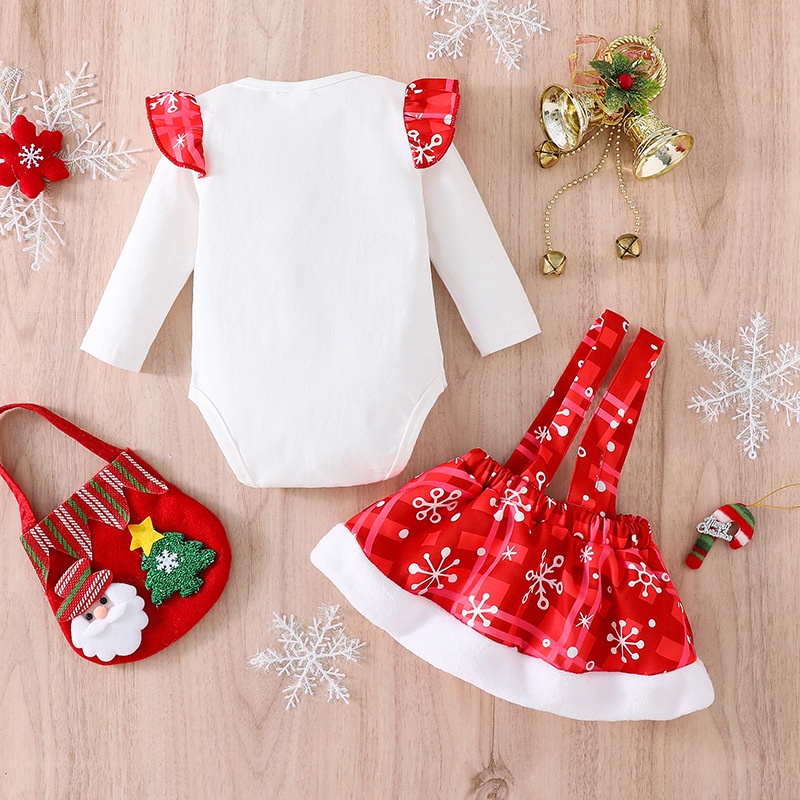Combo bộ đồ bé gái 0-18 tháng dài tay bodysuit liền thân Váy Giáng Sinh set thời trang cho bé trẻ em sơ sinh