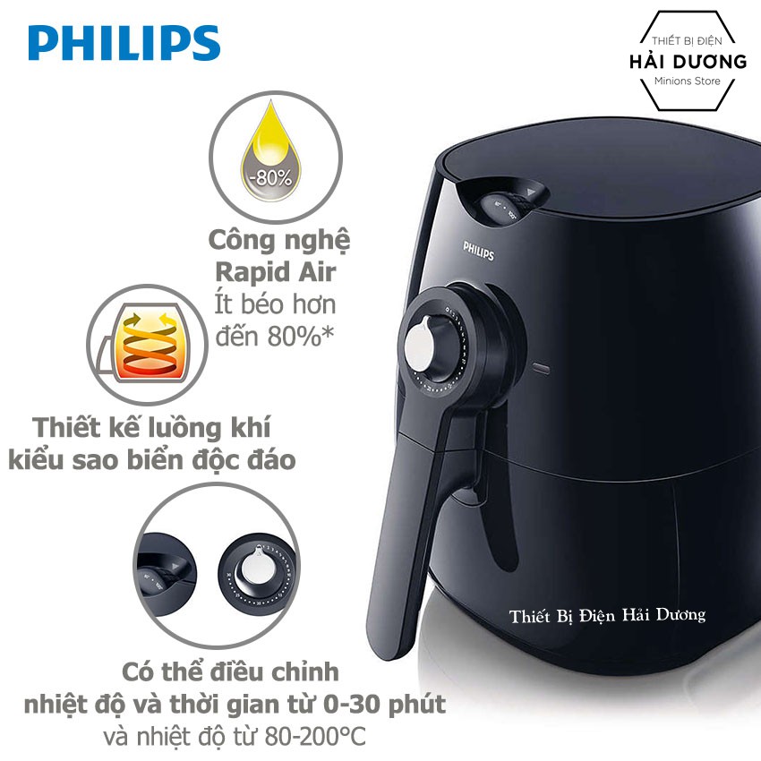 Nồi chiên không dầu Philips HD9220/20 1425W 2.2L (Đen) - Hàng nhập khẩu - Bảo hành 12 tháng