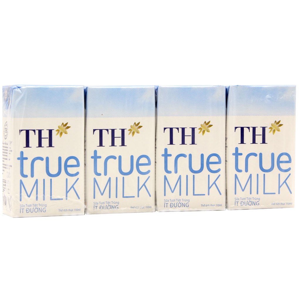 Sữa tươi tiệt trùng TH True Milk Ít Đường hộp 110ml (4 hộp)