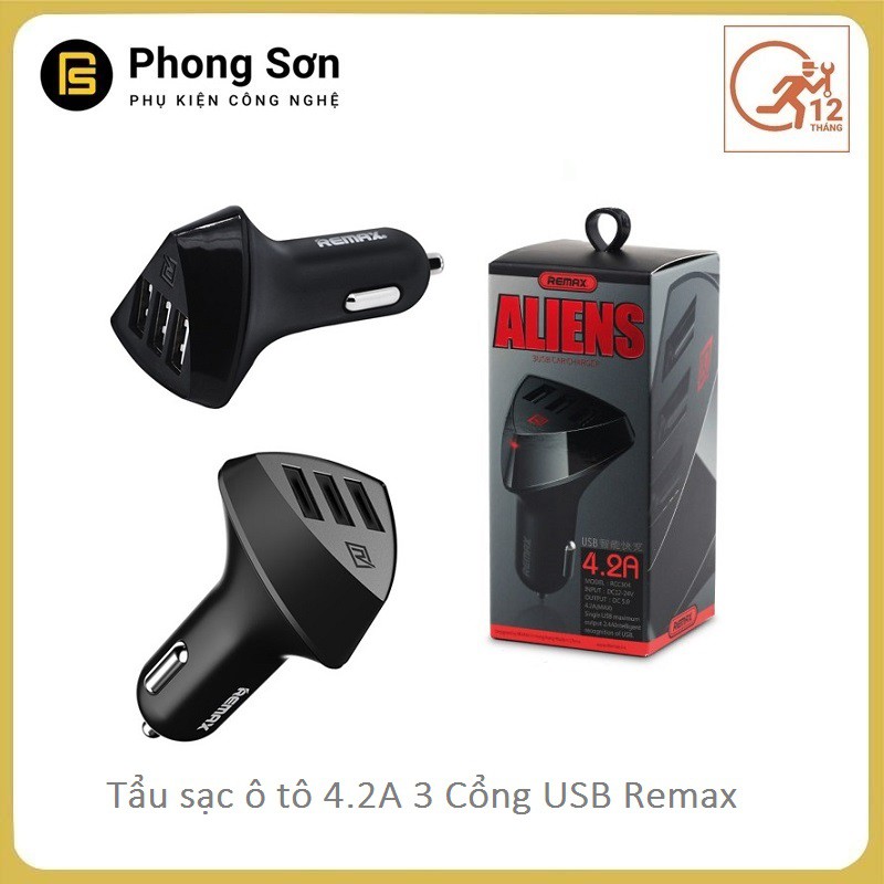 Tẩu sạc ô tô 3 USB Aliens Remax