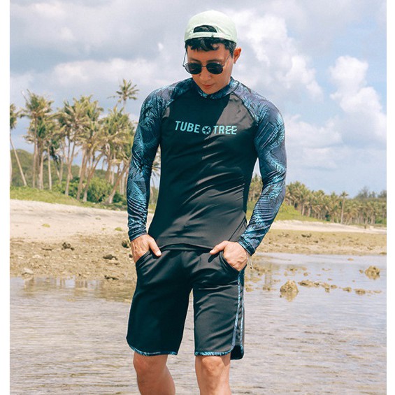 Bộ đồ bơi nam dài tay thun lạnh thể thao cao cấp họa tiết lá