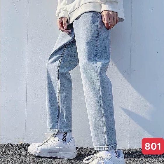 Quần jeans baggy nam ống rộng trơn không rách gối màu xanh nhạt chất jean bò cao cấp co dãn 4 chiều ADO801 mẫu mới
