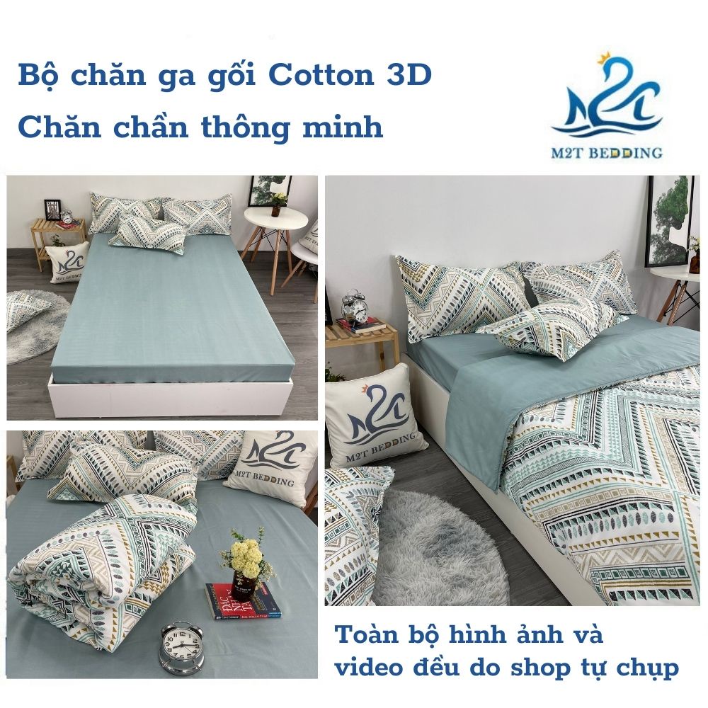 Bộ chăn ga gối Cotton 3D M2T BEDDIND Luxury chăn chần bông thông minh drap giường đủ kích thước đệm và màu sắc