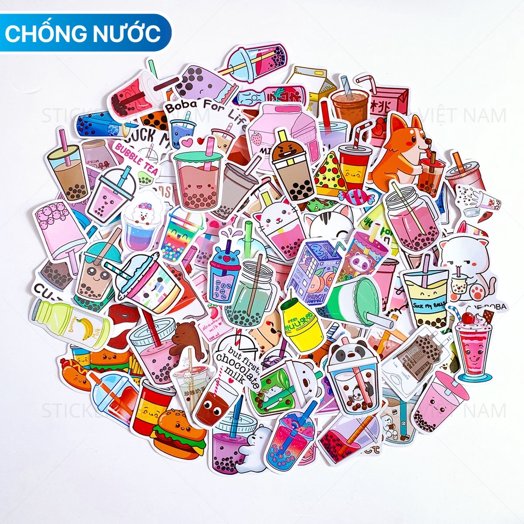 [Trà Sữa Cute Stickers] Hình Dán Chống Nước Chất Liệu PVC Chất Lượng Cao Trang Trí Nón Bảo Hiểm | Sticker Việt Nam