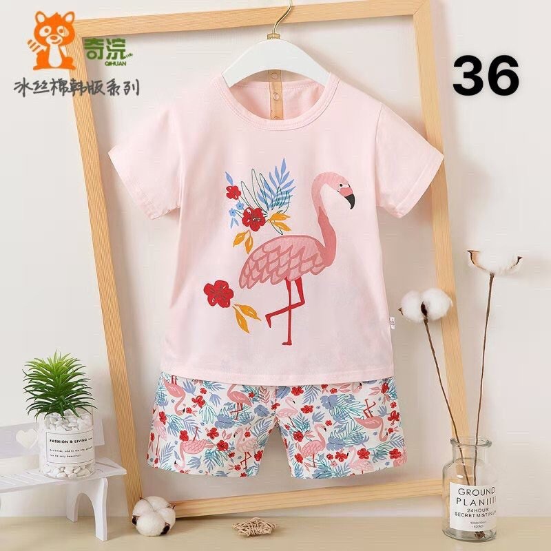 bộ cotton cộc tay bé gái