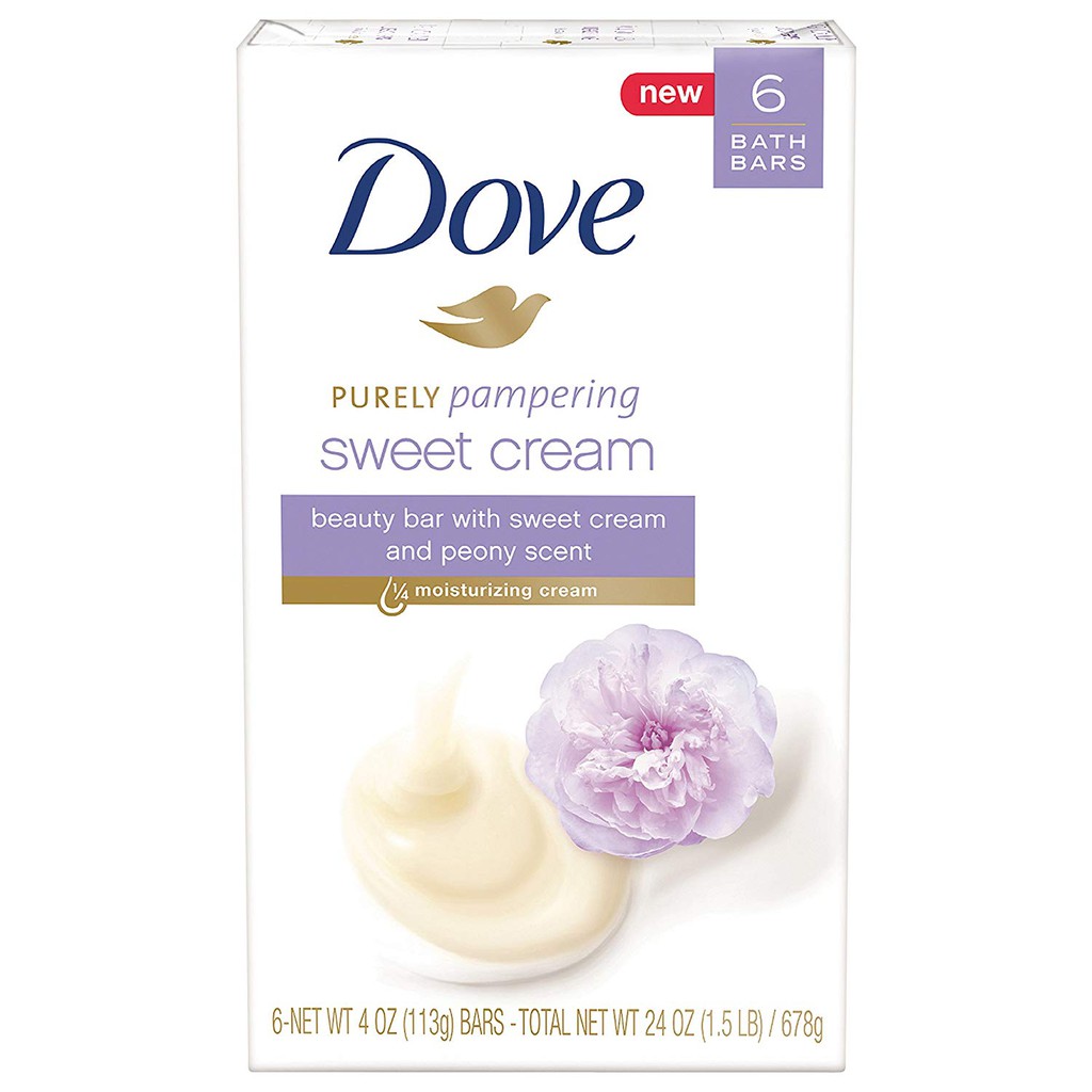 Bộ 6 Cục Xà Bông Dove Pampering Beauty Bar Sweet Cream &amp; Peony 113gx6 (Mỹ)