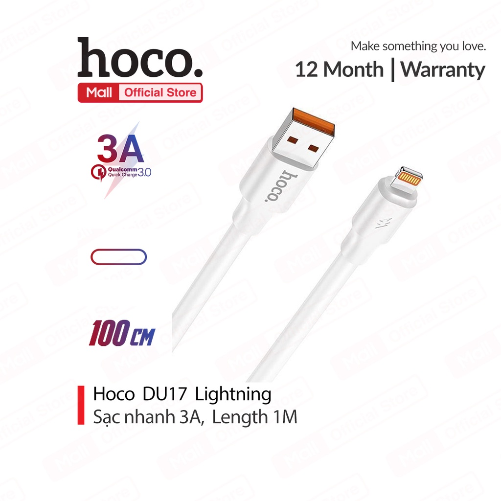 Cáp sạc nhanh 3A Hoco DU17 dây TPE siêu bền hỗ trợ truyền dữ liệu dài 1M cho Smartphone
