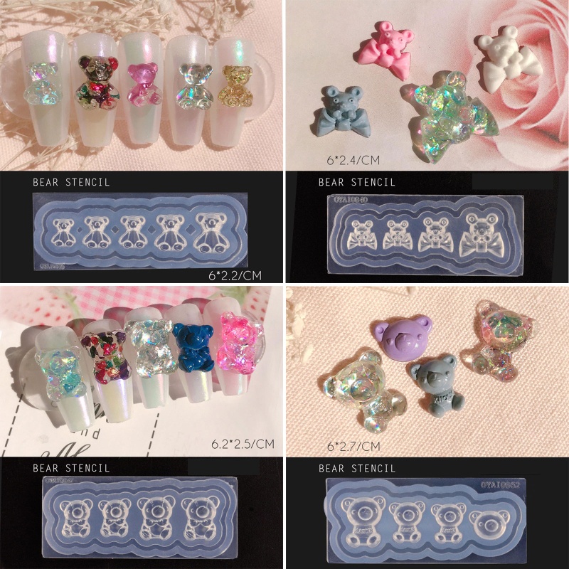 Set 4 Khuôn Silicone Hình Gấu Trang Trí Móng Tay