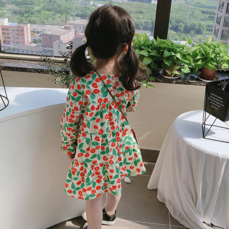 Đầm Công Chúa Tay Dài Hoạ Tiết Hoa Cho Bé Gái