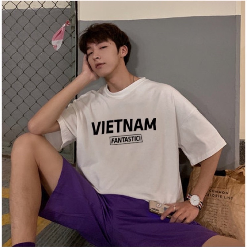 Áo thun tay lỡ nam nữ unisex,Áo phông Unisex form rộng phong cách Ulzzang Hàn Quốc mặc cặp, nhóm, lớp in chữ VIỆT NAM
