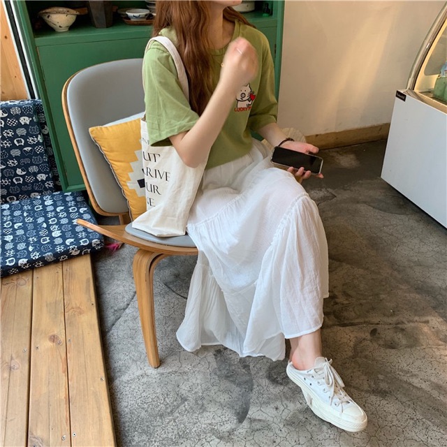 Chân váy trắng xòe dài Hàn Quốc chất mỏng nhẹ nhàng - Kèm ảnh thật | BigBuy360 - bigbuy360.vn