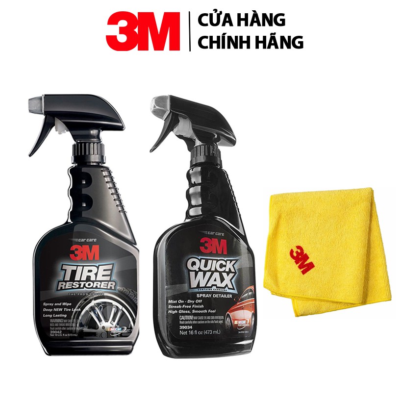 Combo Chai Xịt Bảo Dưỡng Và Bóng Lốp Xe 3M 39042 + Chai Xịt Tăng Độ Bóng Sơn 3M 39034 + Khăn Lau Xe Chuyên Dụng 3M 50400