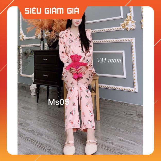 Bộ bầu bộ pijama bầu và sau sinh 2 in1 chất lụa thái cao cấp☘️quần có chun chỉnh☘️bộ sau sinh siêu mềm ☘️Freesize 43~68k