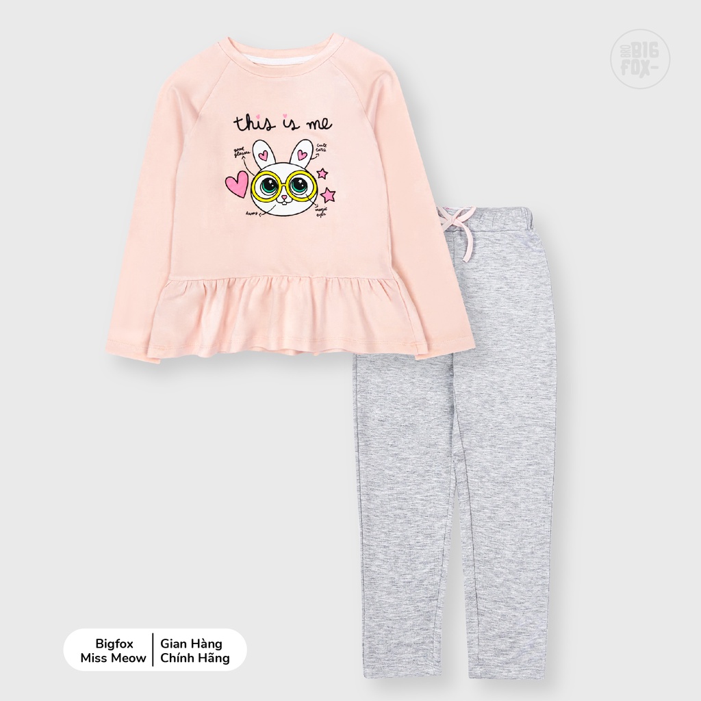 Bộ quần áo bé gái Bigfox - Miss Meow dài tay thu đông, phong cách Hàn Quốc in thỏ đeo kính size đại 3,4,5,6,7,8,9,10,11