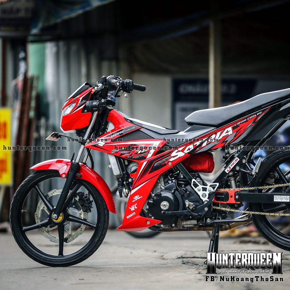 Tem rời cao cấp dán xe Raider FI đỏ, họa tiết lập thể. Decal cao cấp không bay màu