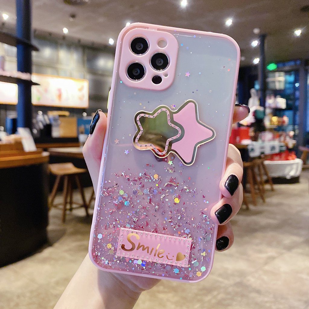 iPhone 12 Mini 11 Pro 12 Pro Max 12pro 12promax 11promax i11 i12 Glitter Silver Foil Cases Gradient Starry Sky Star Smile Love Heart Casing Precision Holes Clear Back Phone Covers