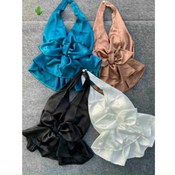 áo yếm nữ nơ trước xòe chất phi lụa có mút đẹp pl