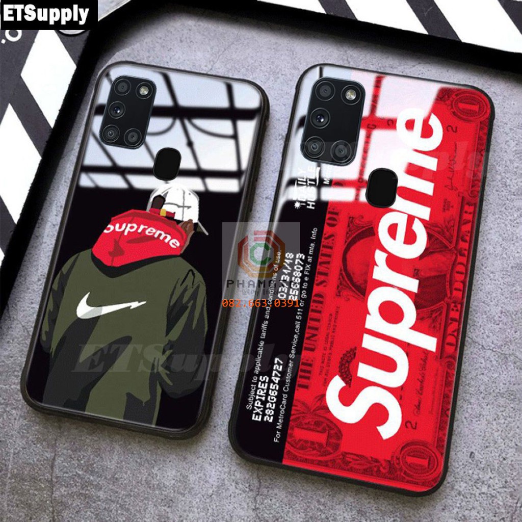 Ốp lưng ép kính Samsung A21S hoạt hình Supreme