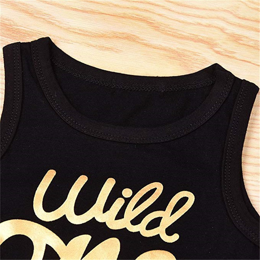 Mikrdoo Bộ áo thun không tay + Quần ngắn + Băng đô nơ dễ thương cho bé gái