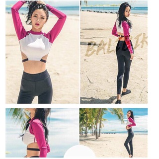 Set đồ tập thể thao 3 mảnh, đồ bơi dài tay cá tính