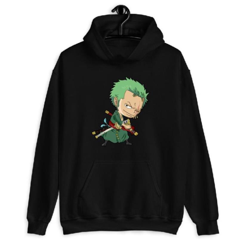 🎁 NEW 💥  Áo nỉ hoodie thu đông one piece zoro form suông rộng có mũ unisex, màu trắng, đen, xanh, ruốc hồng