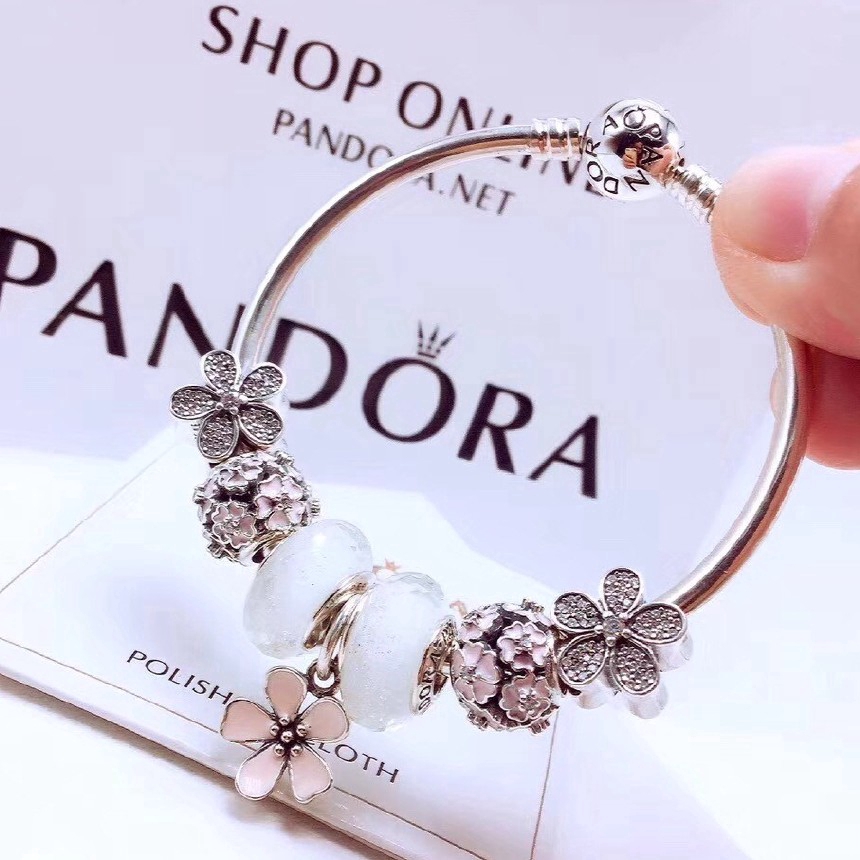 Pandora Mặt Dây Chuyền Bạc 925 100% Hình Bông Hoa Nhiều Màu Kèm Hộp Đựng Diy