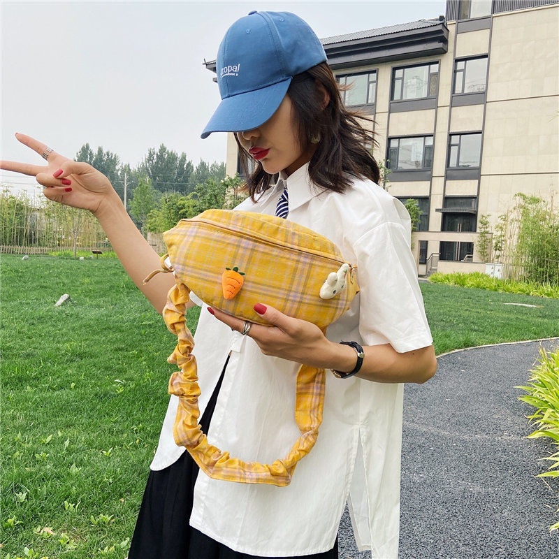 Túi Bao Tử Đeo Chéo Đeo Vai Hoạ Tiết Sọc Caro Dễ Thương Thời Trang Cho Bạn Nữ