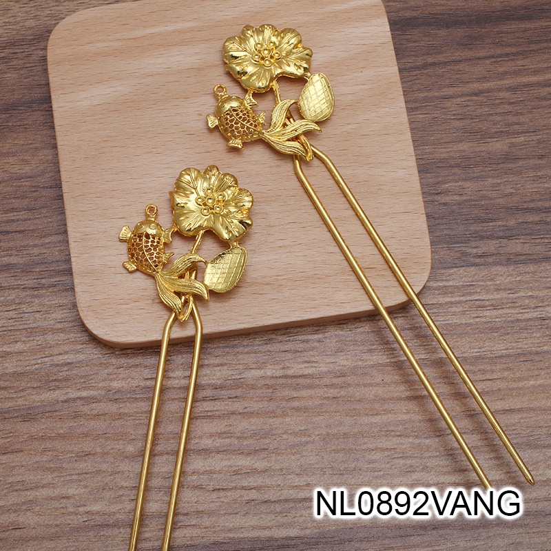 1 cán trâm đúc họa tết cá chép hoa sen 155*38mm nguyên liệu làm trâm làm trang sức cổ trang