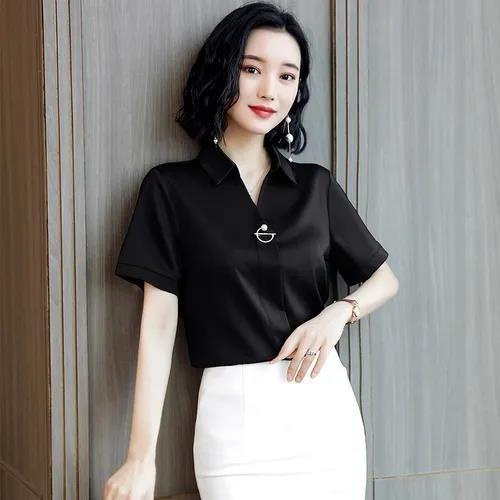 Áo chiffon tay ngắn cổ chữ V dáng rộng thời trang mùa hè dành cho phụ nữ trung niên