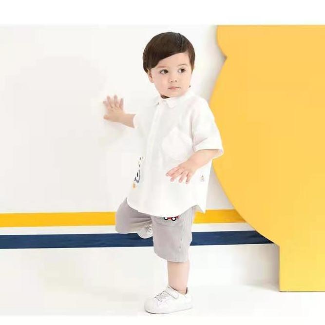 Áo Sơ Mi Cotton Tay Ngắn Dáng Rộng In Hoạt Hình Thời Trang Mùa Hè Hàn Quốc Cho Bé Trai