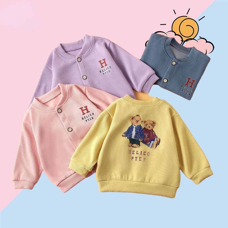 AMILA  Áo Khoác Cardigan Dài Tay In Hình Gấu Dễ Thương Cho Bé Áo bóng chày in hoạt hình trẻ em chất vải mềm, màu đẹp, bé trai bé gái đều mặc được