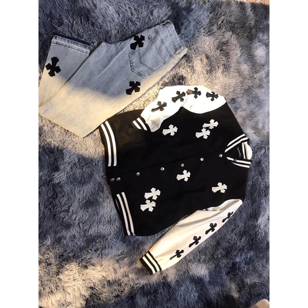Quần jeans chorme hearts họa tiết cây thánh giá form đứng tôn dáng