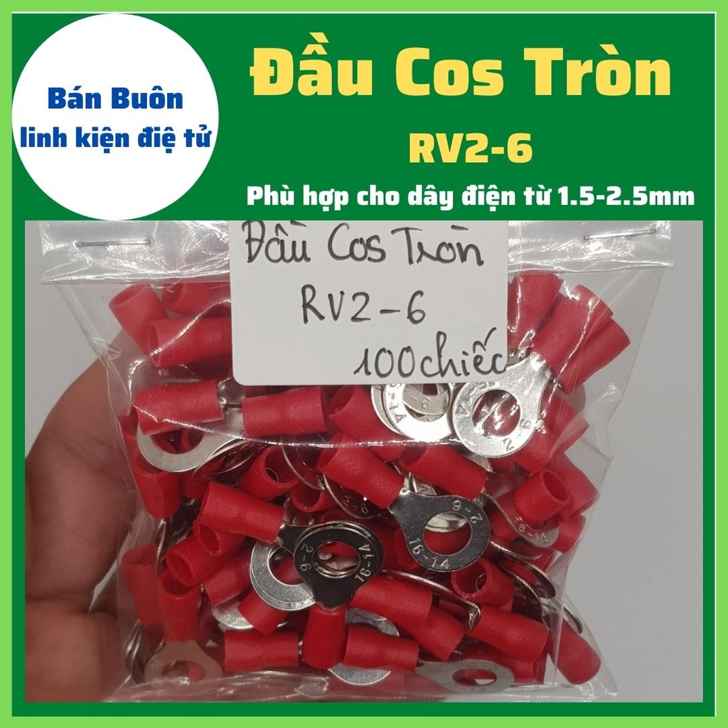 100 Đầu cos tròn RV2-6, cốt tròn 2-6, đầu cos.