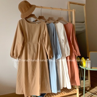 Váy trơn vintage buộc nơ lưng