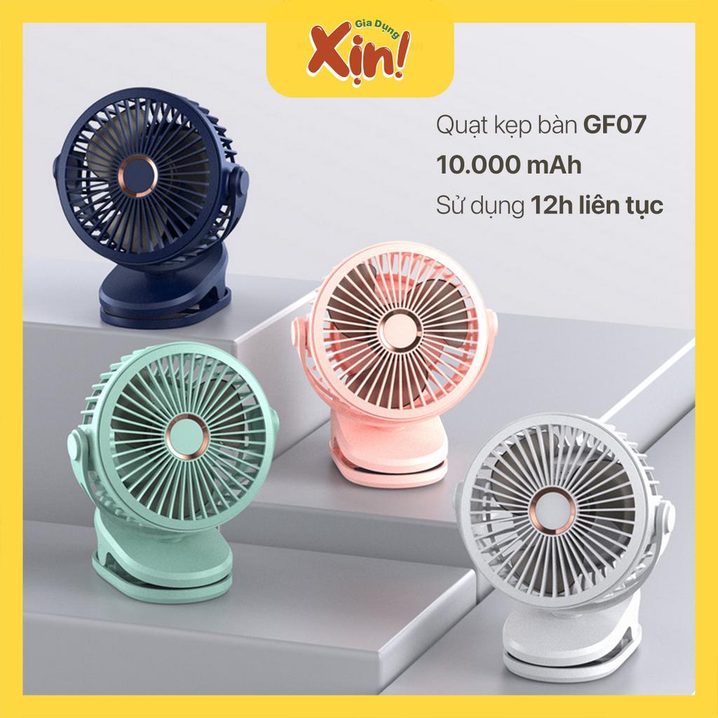 Quạt mini sạc điện 10000mah quạt kẹp GF07 phù hợp cho máy tính để bàn, trường học, văn phòng , xe đẩy cho bé
