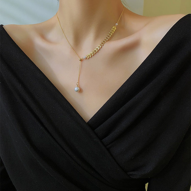 Vòng cổ titan nữ không gỉ ngọc trai nhân tạo thiết kế phong cách hàn quốc nhẹ nhàng thanh lịch