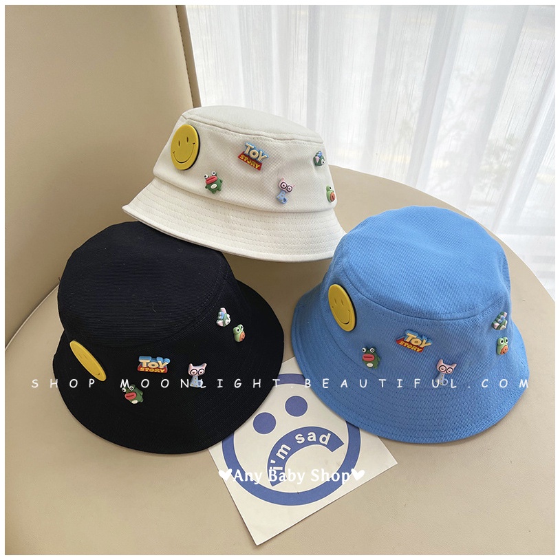 Mũ nón Bucket thời trang đính sticker mặt cười,Toy story cho bé trai và bé gái 8 màu siêu cute hột me   ❣❣