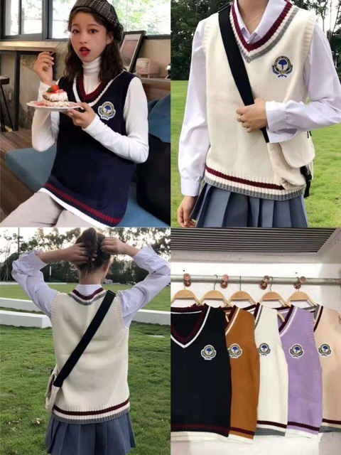 Áo len gile nữ sinh Hàn Quốc phối viền siêu xinh | BigBuy360 - bigbuy360.vn