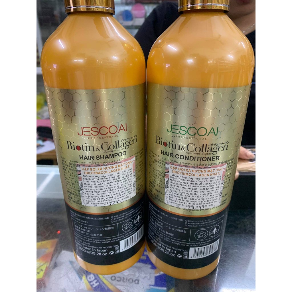 Cặp Dầu gội xả Biotin collagen hương mật ong JESCOAI 1000ml x2