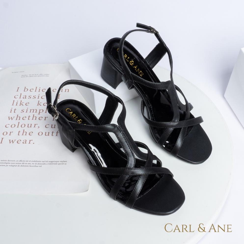 Carl & Ane - Giày sandal phối dây nữ mũi vuông gót cao 5cm màu đen _ CS002 VIP