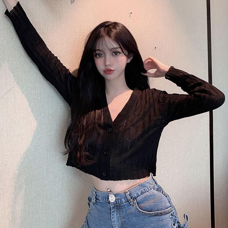 Áo Khoác Cardigan Tay Dài Chống Nắng Màu Sắc Trơn Phong Cách Hàn Quốc Thời Trang Mùa Hè Cho Nữ