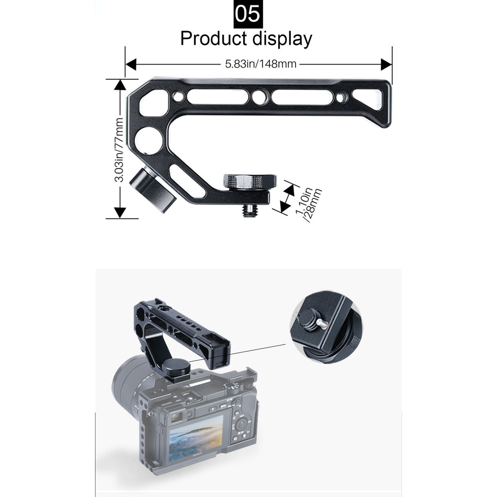 Tay cầm Uurig R008 gắn khung máy ảnh ốc 3/8 cho Smallrig