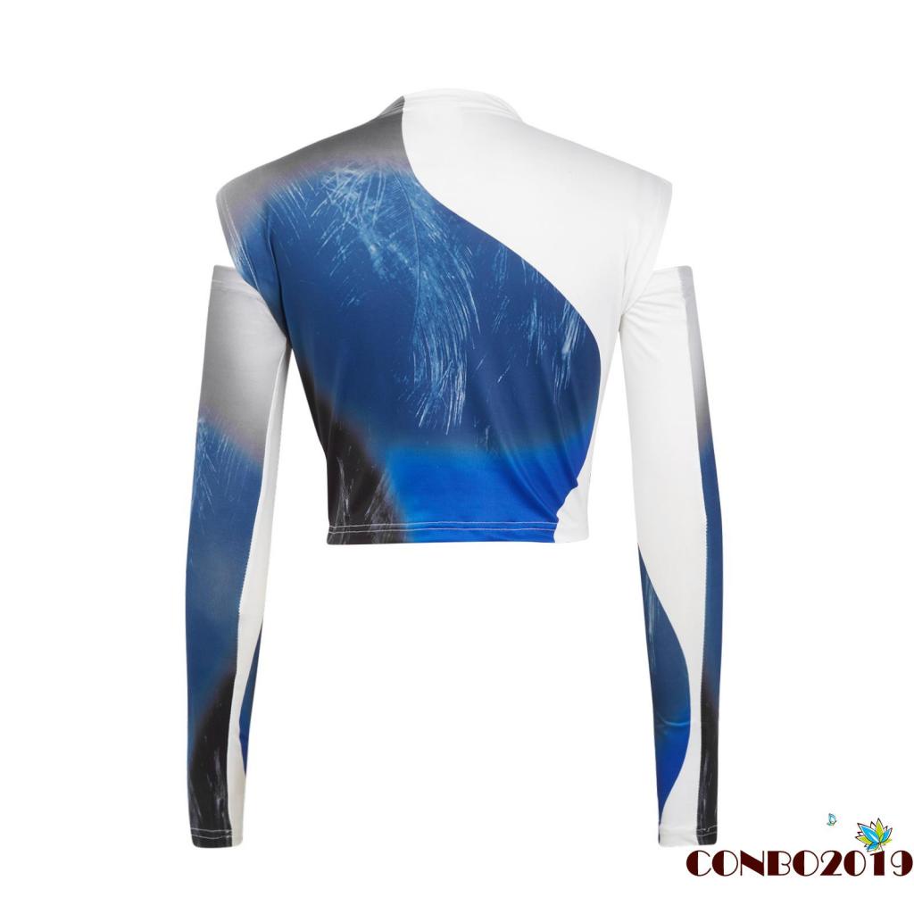 Áo Thun Lửng Tay Ngắn In Họa Tiết Trừu Tượng Thời Trang Cho Nữ