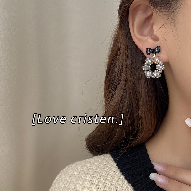 Bông Tai Dáng Dài Hình Trái Tim Màu Đen Ngọt Ngào Dễ Thương Cho Nữ