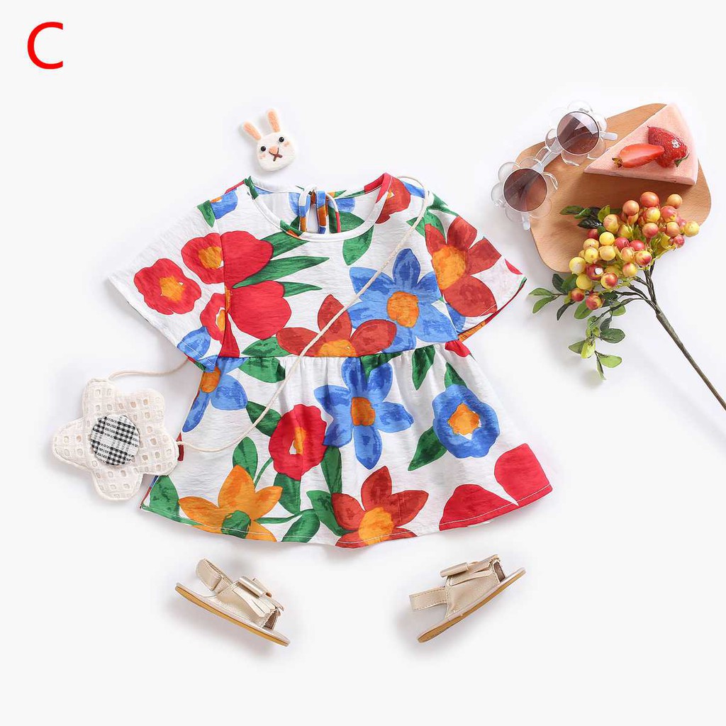 Đầm công chúa vải cotton in họa tiết hoa đáng yêu cho bé gái