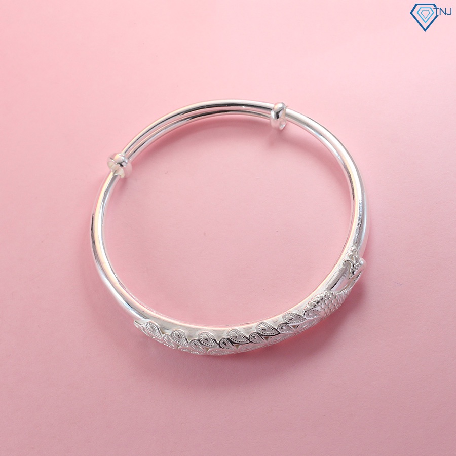 Vòng tay bạc nữ dạng kiềng hình con công khắc tên LTN0253 Trang Sức TNJ